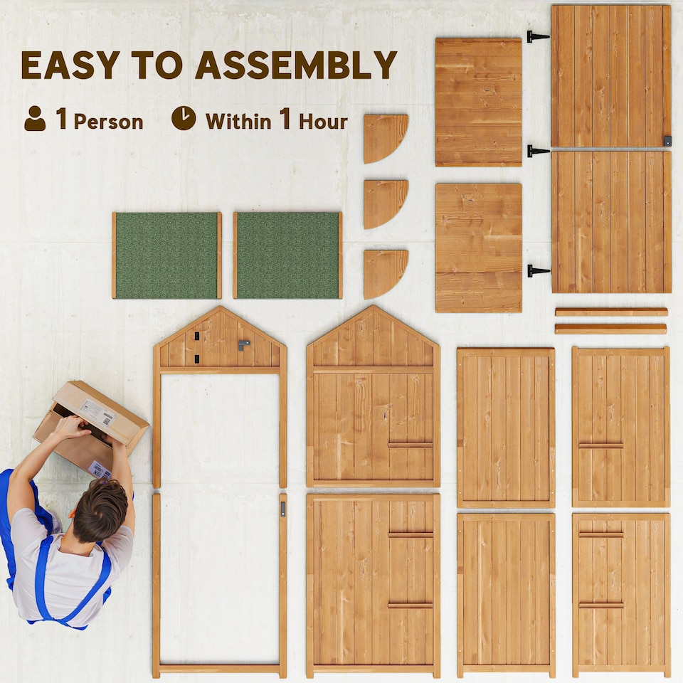 image 1 of Outsunny Garden Shed Vertical Utility 3 Shelves Shed Wood Outdoor Garden Tool Storage Unit Storage Cabinet, 77 x 54.2 x 179cm Brown