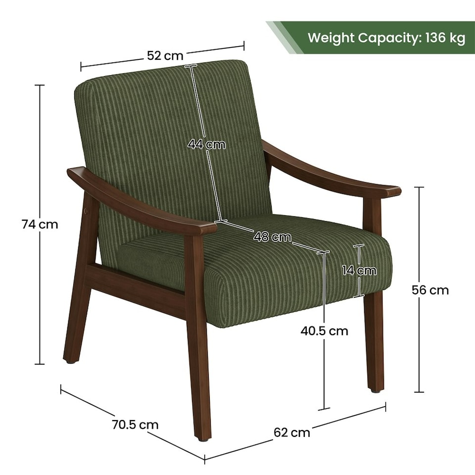image 1 of Yaheetech Mid-Century Modern Corduroy Fabric Armchair