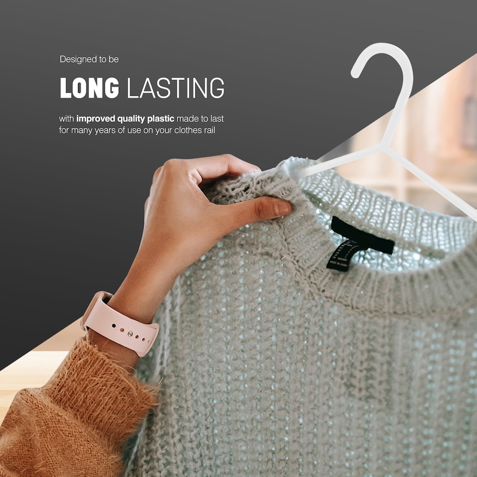 image 1 of Keplin Adult Plastic Coat Hangers Strong Slim Space Saving with Trouser Bar and Hooks