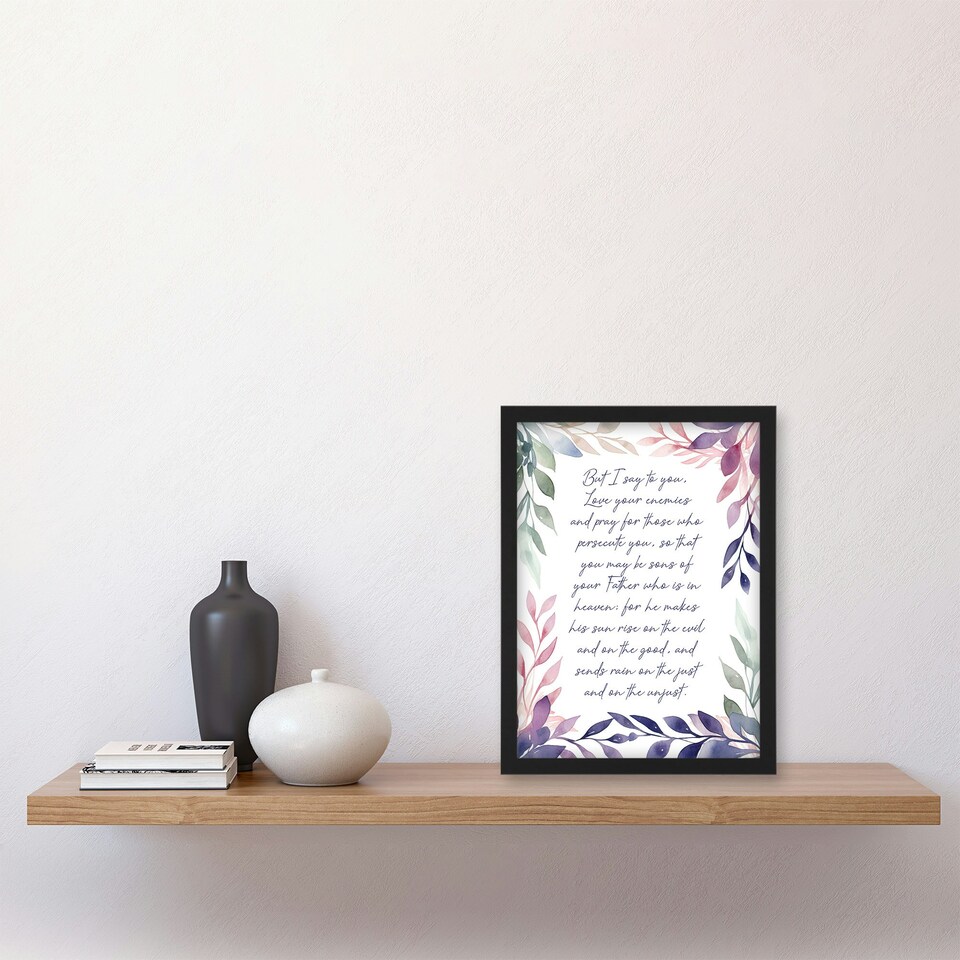 image 1 of Love Your Enemies Violet Sermon On Mount Bible Quote Black Framed Wall Art Print A4