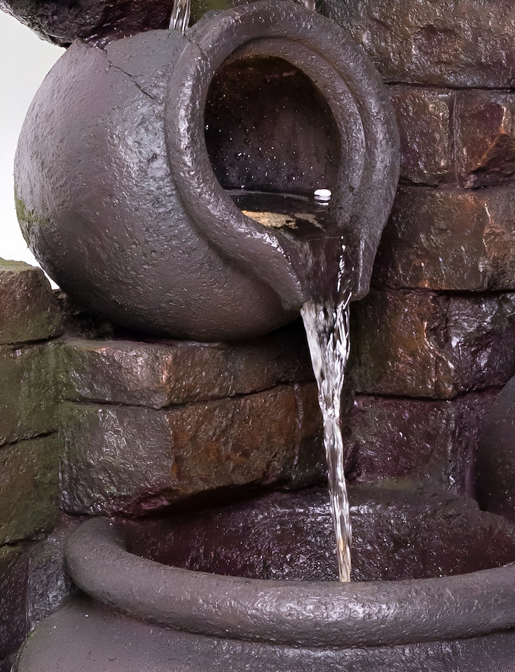 image 1 of York 3-Tier Cascading Jars Garden Outdoor Water Feature Fountain & Planter with Lights H120cm