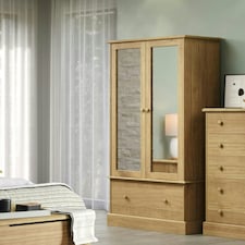 Cotswold Wardrobe with 2 Mirrored Doors and Large Drawer in Antique Wax | Brown | Brown | One Size | 1