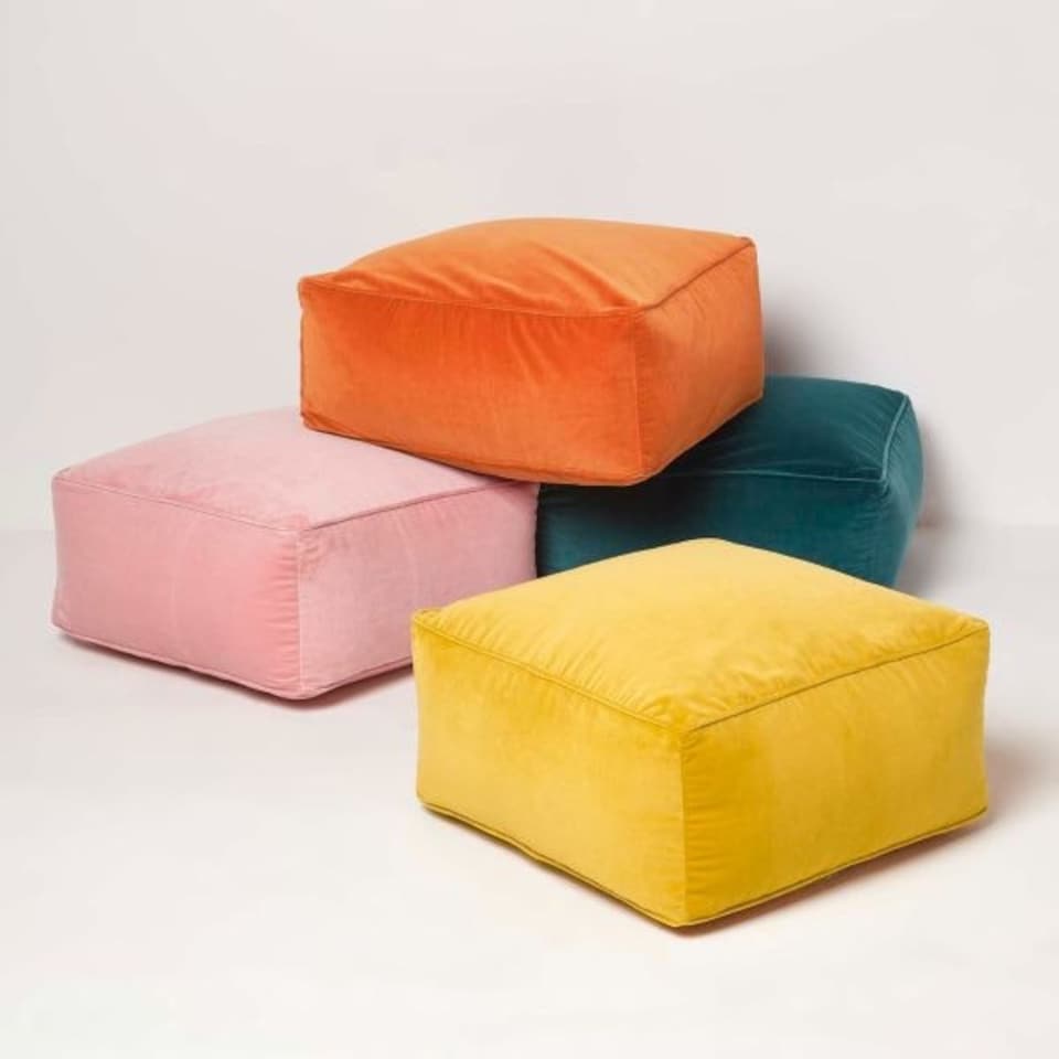 image 1 of Homescapes Burnt Orange Velvet Pouffe Bean Cube