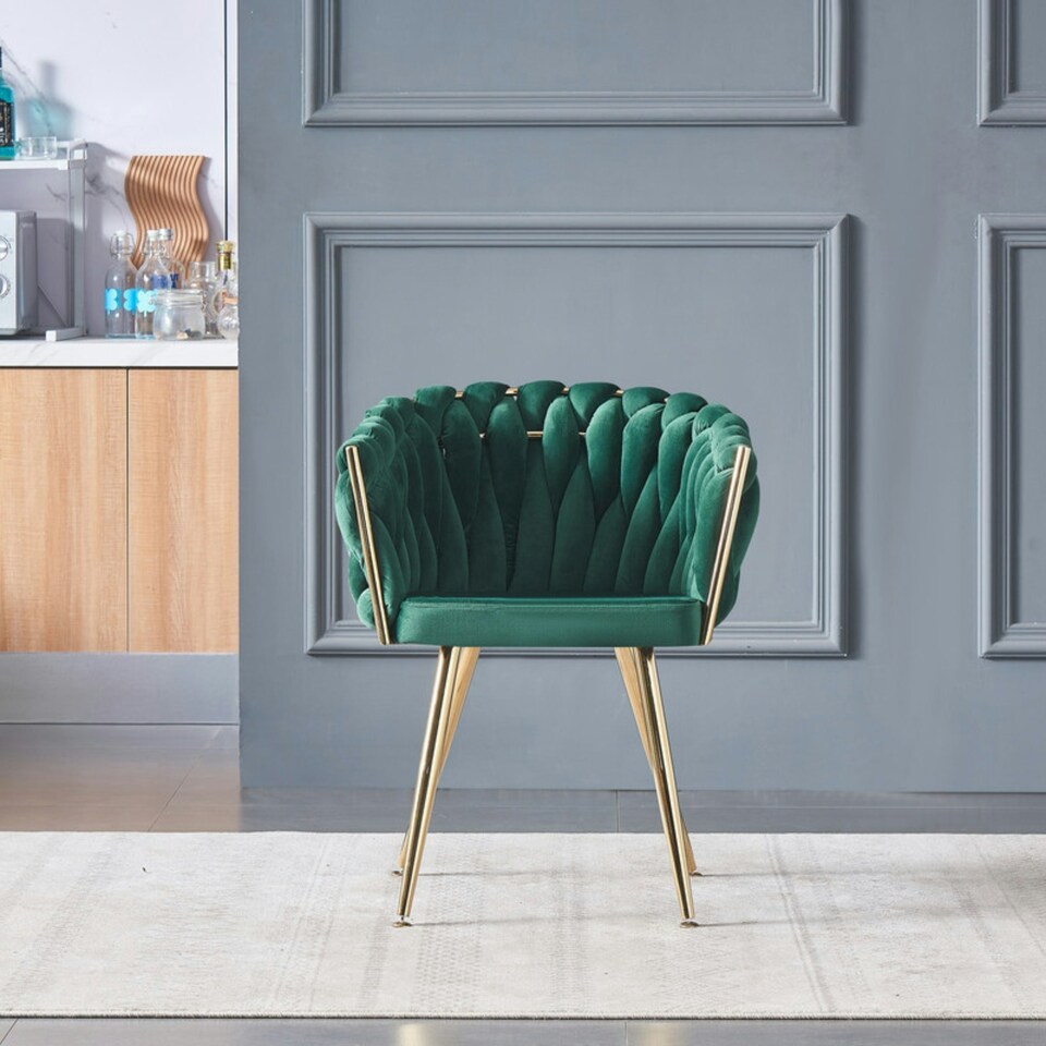 image 1 of Single Roma Knot Velvet Armchair with Gold Metal Legs, Modern Tufted Design for Living Room Blue