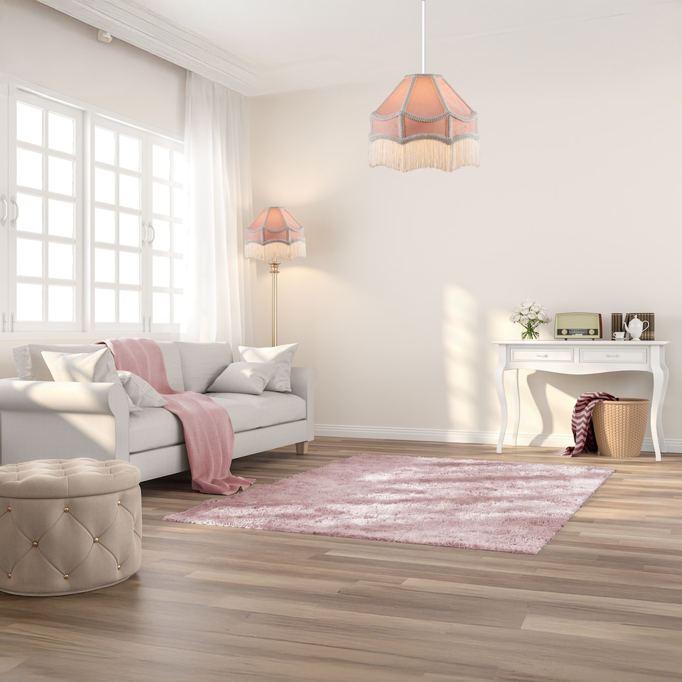 image 1 of Traditional Victorian Empire Lampshade in Soft Blush Pink Velvet with Tassels | Pink