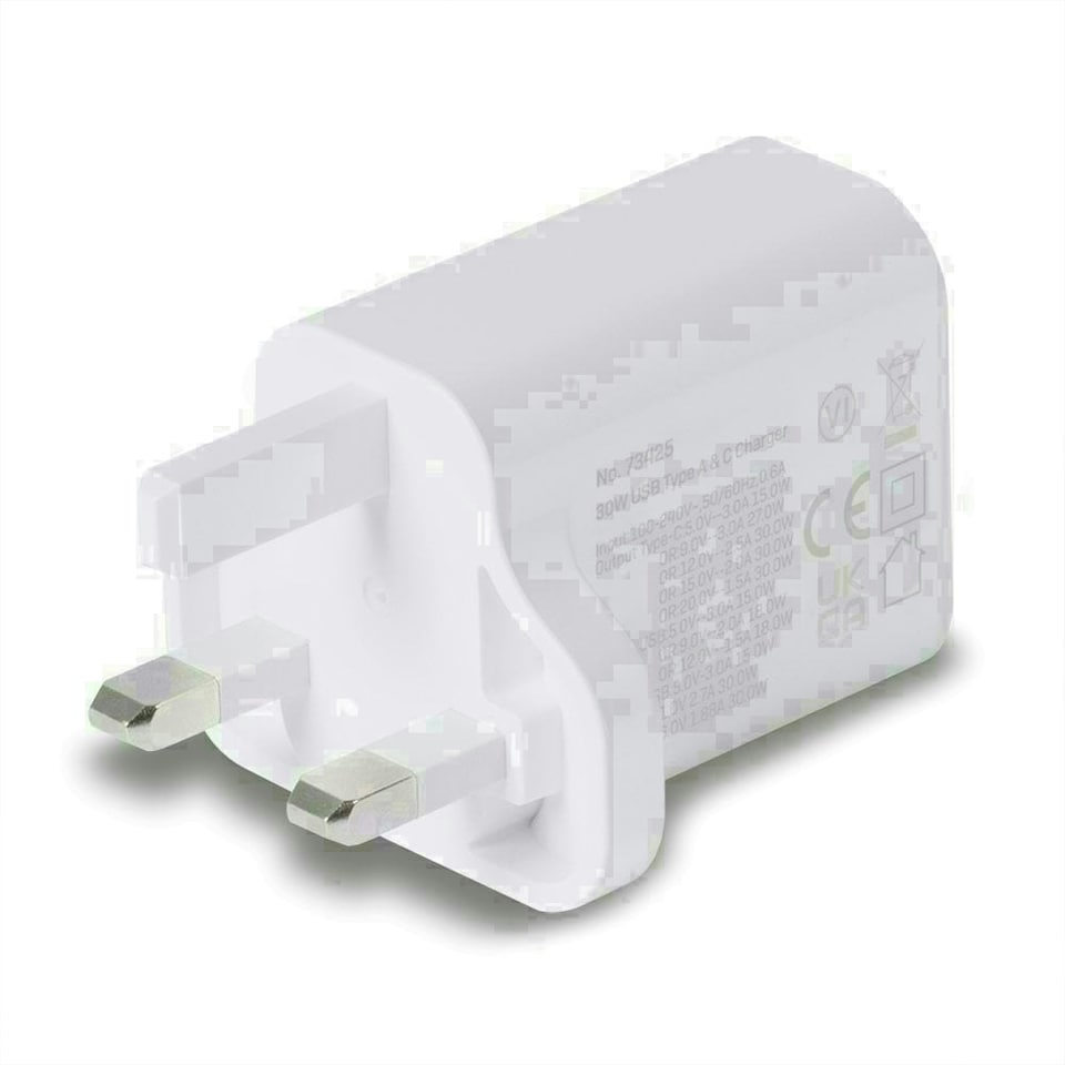 image 1 of 30W USB Type A & C Charger UK Plug
