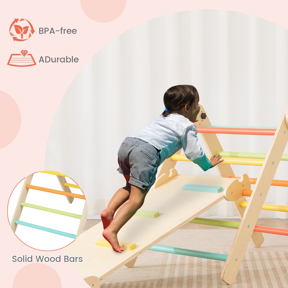 image 1 of COSTWAY 3-in-1 Triangular Climbing Toys Outdoor Toddlers Foldable Triangle Set