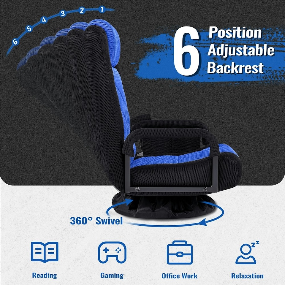 image 1 of Yaheetech Swivel Floor Gaming Chair with Adjustable Backrest
