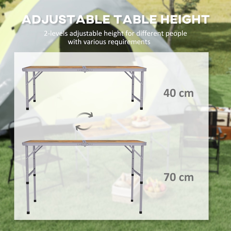 image 1 of Outsunny 3ft Folding Camping Table Height Adjustable Aluminium Outdoor Garden Party Picnic BBQ Trestle Table Field Kitchen