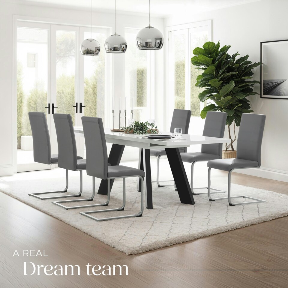 image 1 of Dining Chairs - cantilevered, high backrest, flat steel frame - Set of 2 Grey