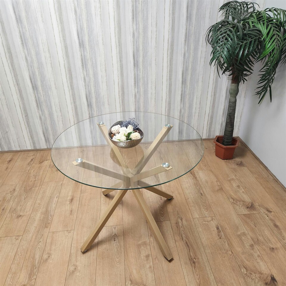 image 1 of Dining Table Clear Glass Kitchen Place for 4 Seats, Dining Table Only (Clear H 75 x L 100 x W 100 cm) Clear