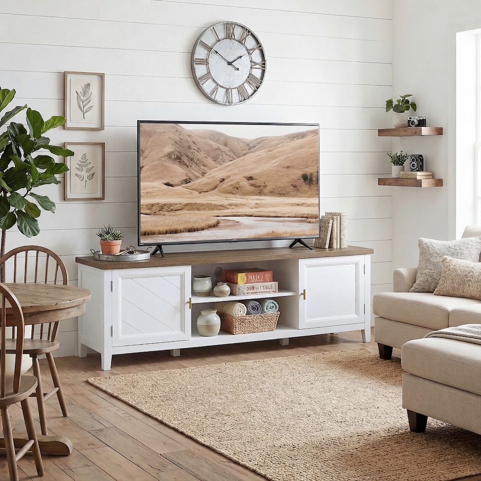 image 1 of HOMCOM Farmhouse TV Unit for TVs up to 42 Inch, Entertainment Centre, White