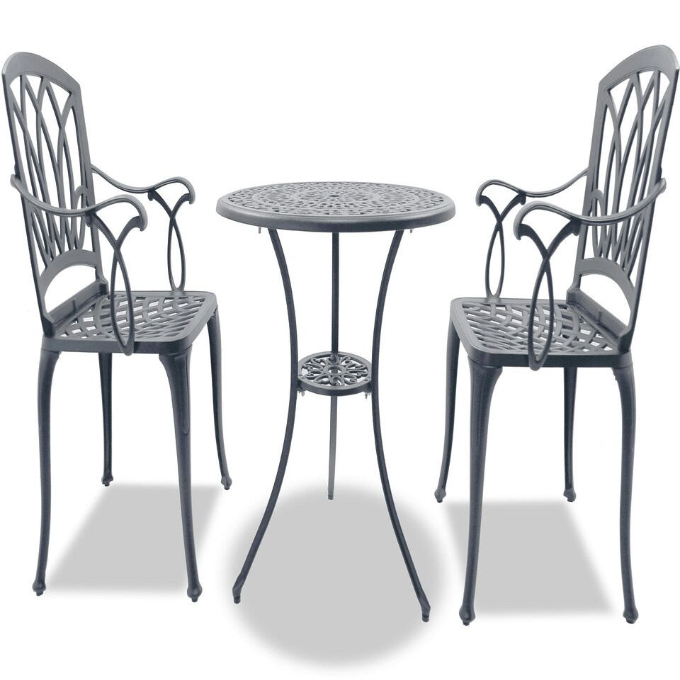 image 1 of Centurion Supports POSITANO Luxurious Garden and Patio Table and 2 Large Chairs with Armrests Cast Aluminium Bistro Set - Grey