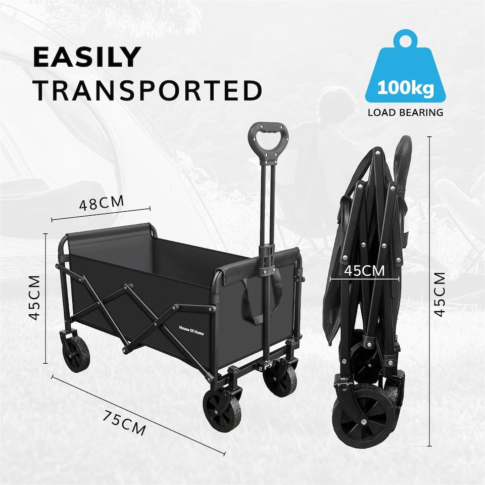 image 1 of 70L Foldable Utility Trolley Garden Home Camping Festivals No Assembly 100kg Load