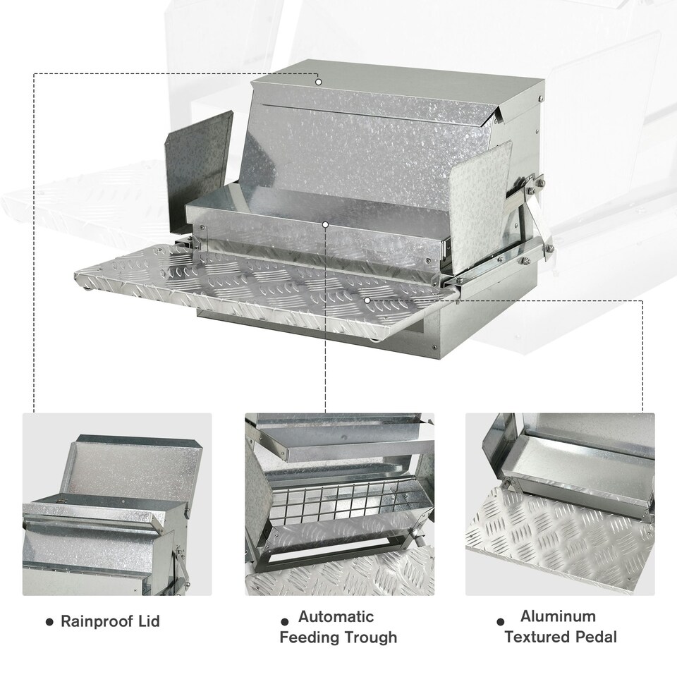image 1 of PawHut Automatic Chicken Feeder Galvanized Steel Poultry Feeders 11.5KG