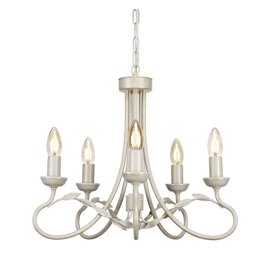 Olivia 5 Light Chandelier Ivory, Gold Finish, E14