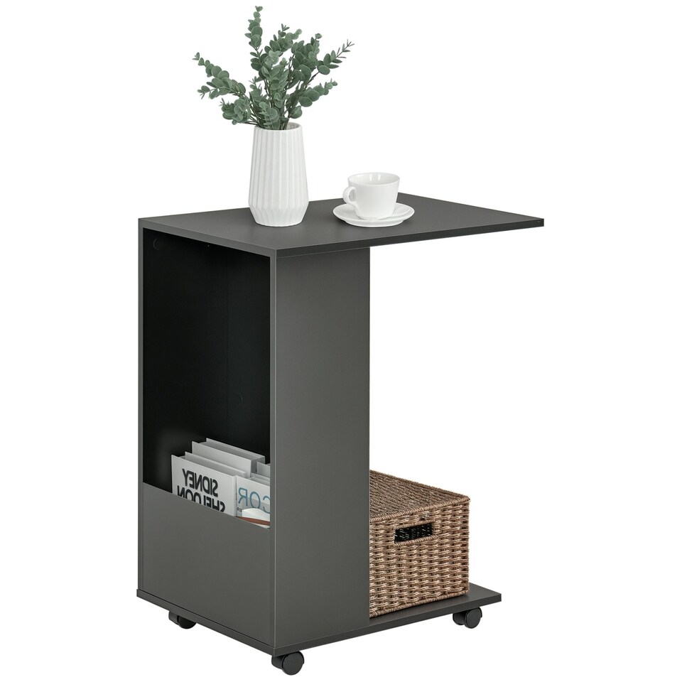 image 1 of HOMCOM Mobile Sofa Side Table for Laptop Coffee w/ Storage and Casters, Black