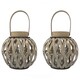 image 1 of JVL Set of 2 Luna - Natural Round Wood Lantern With Handle, Antique Wash