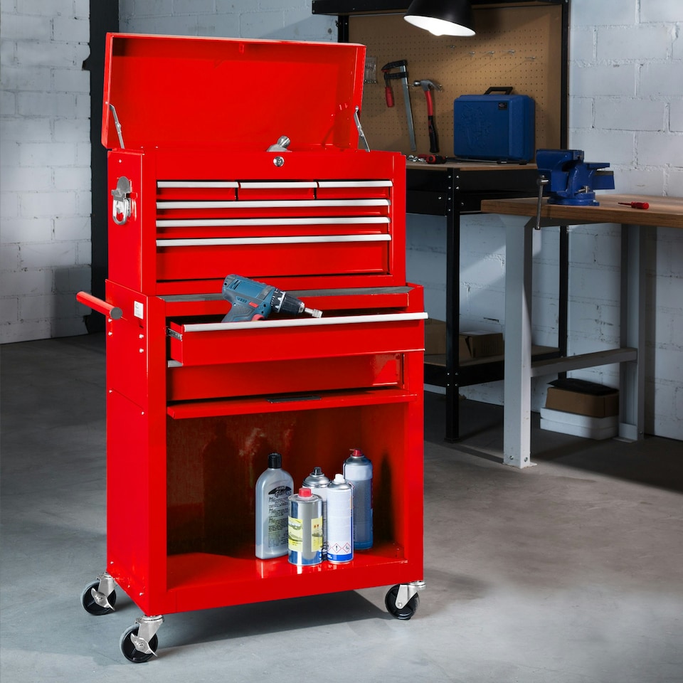 image 1 of Tool Chest - 8 drawers, 4 wheels, multiple layouts, lockable Red
