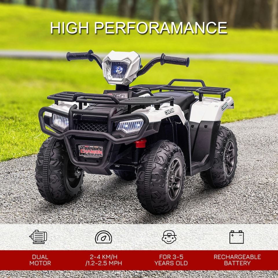 image 1 of HOMCOM 12V Electric Quad Bike for Kids w/ LED Headlights, Music - White