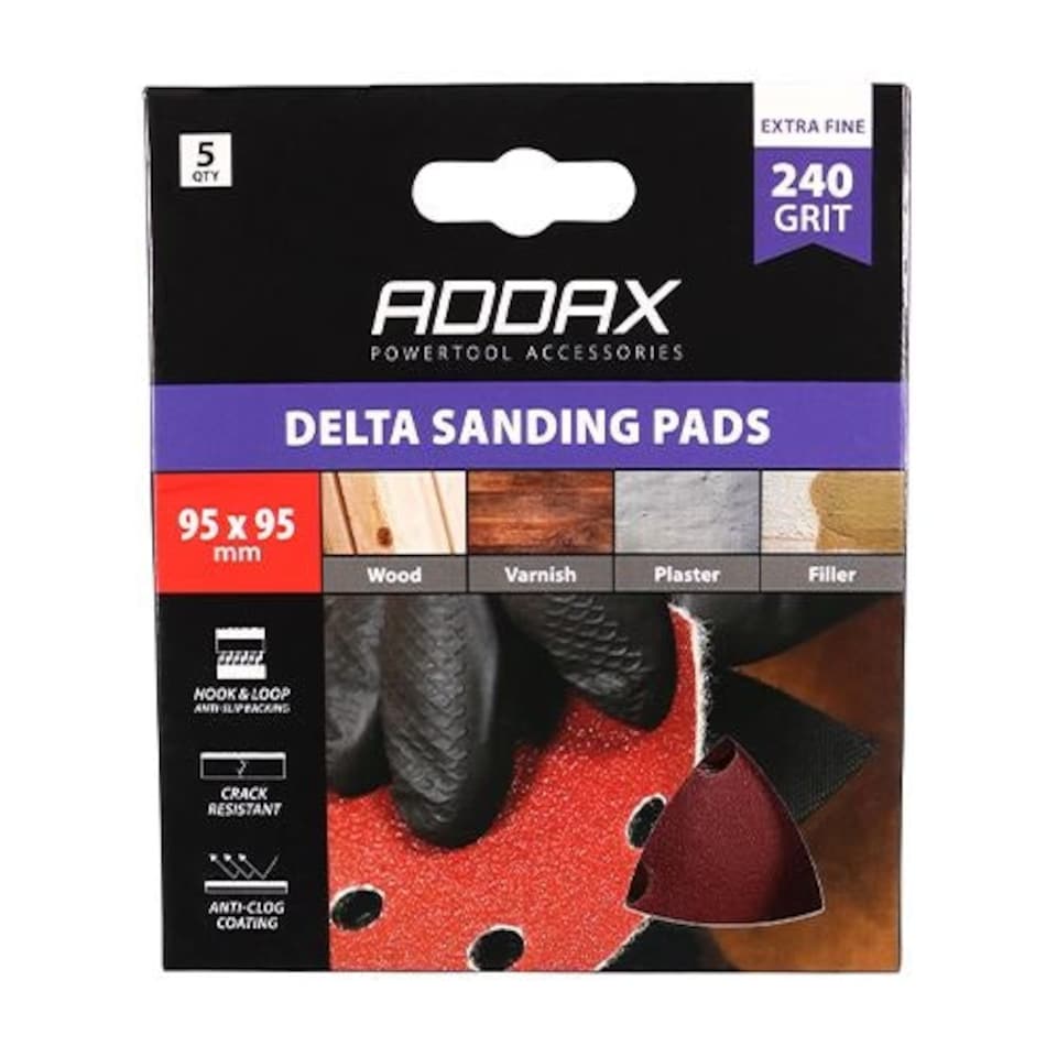 image 1 of Timco - Delta Sanding Pads - 240 Grit - Red (Size 95 x 95mm - 5 Pieces)