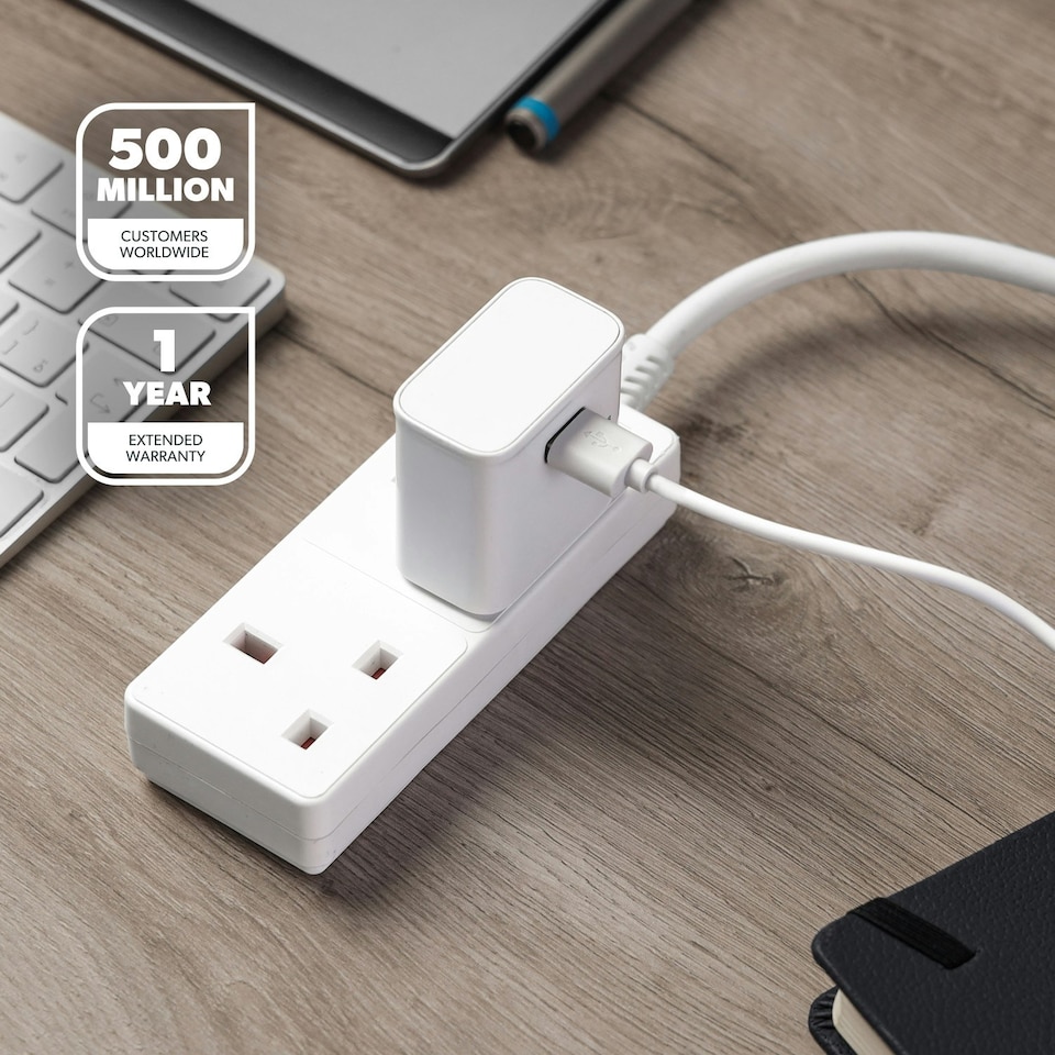 image 1 of GEEPAS 13A 2 Gang Extension Lead 1m cable,  White