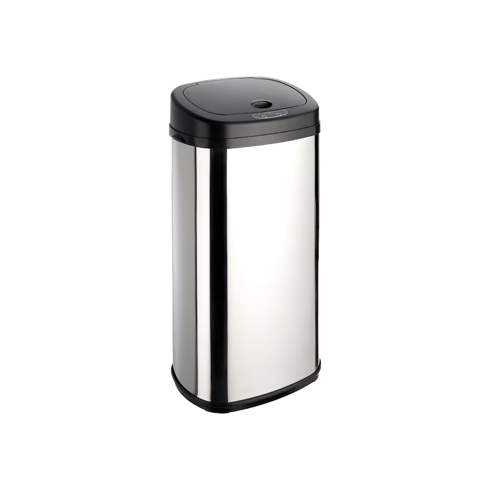 image 1 of Dihl 42L Onyx Chrome with Black Lid Stainless Steel Auto Touchless Hands-free Sensor Kitchen Waste Dust Bin Automatic Motor