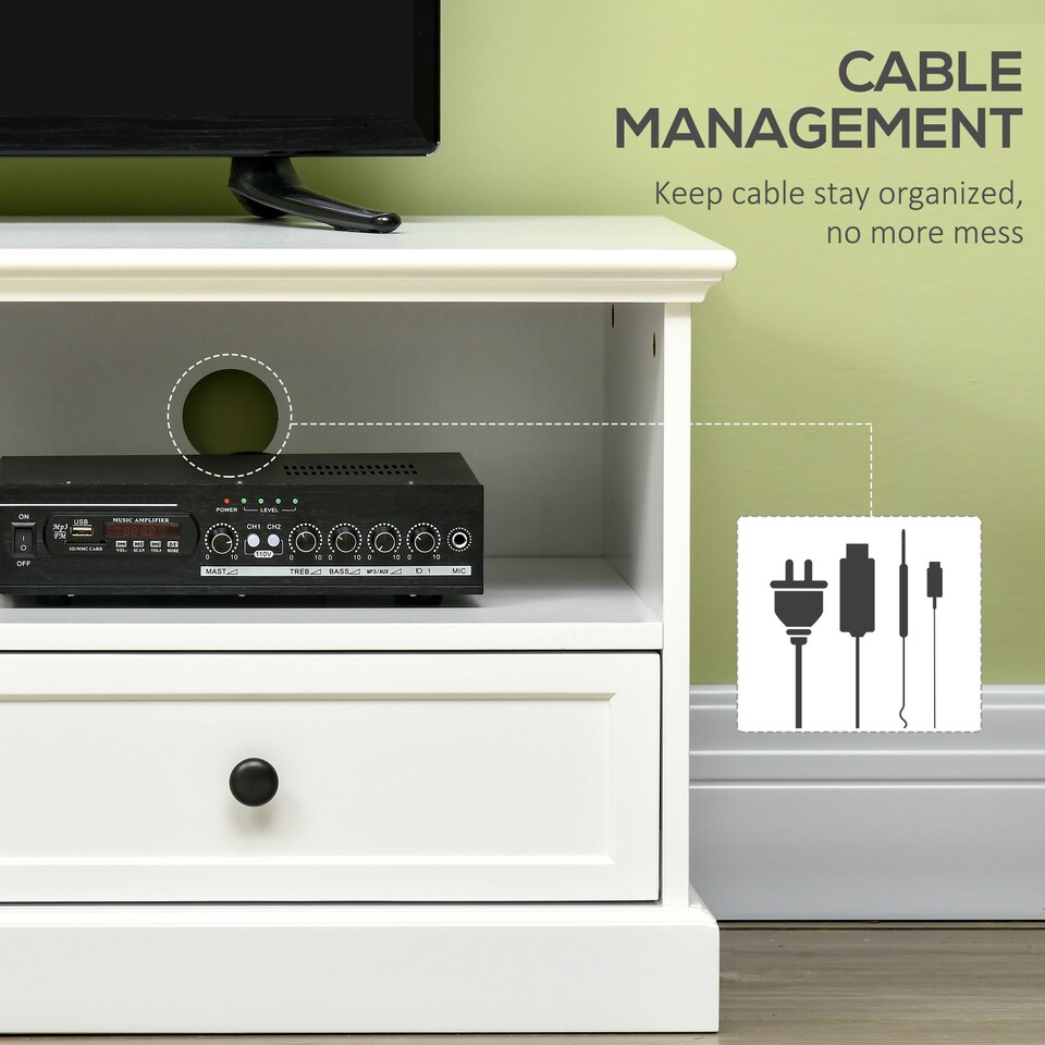 image 1 of HOMCOM Modern TV Unit Cabinet for TVs up to 45 Inches, TV Stand with Drawers, Open Shelves, Cable Holes for Living Room, White