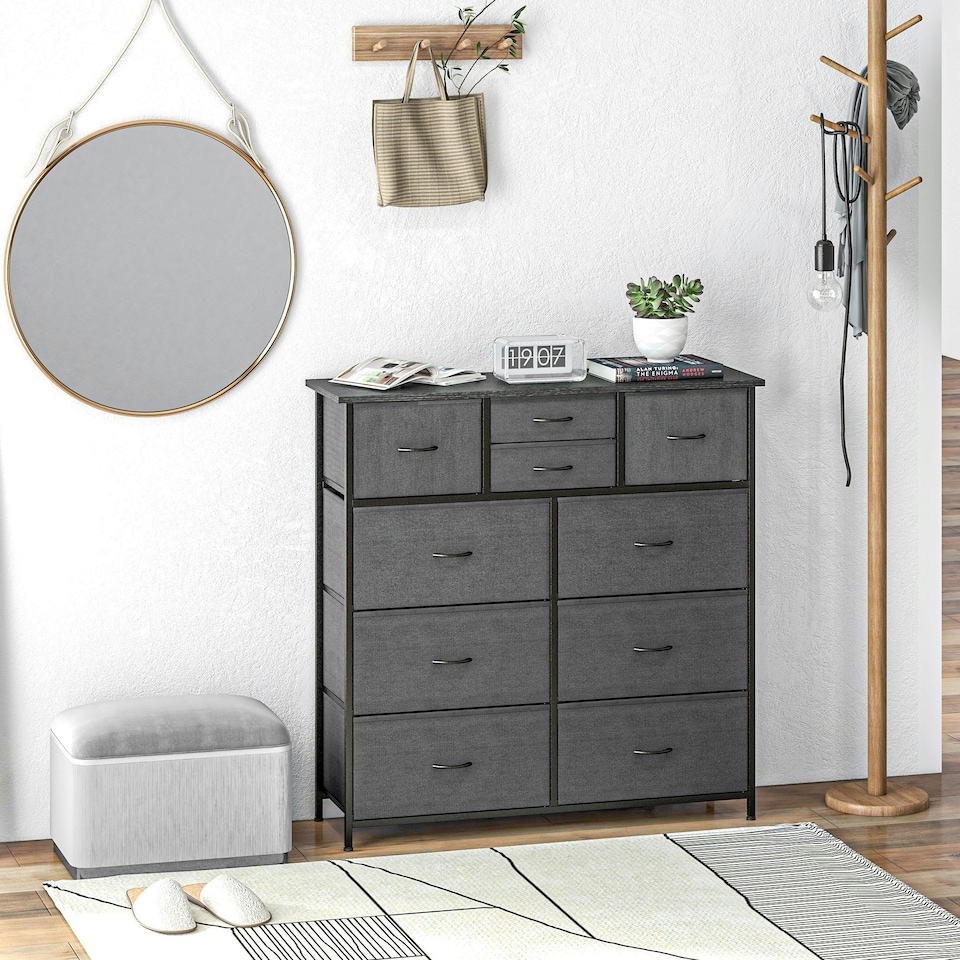 image 1 of HOMCOM Bedroom Chest of Drawers Fabric Dresser w/ Foldable Drawers Black