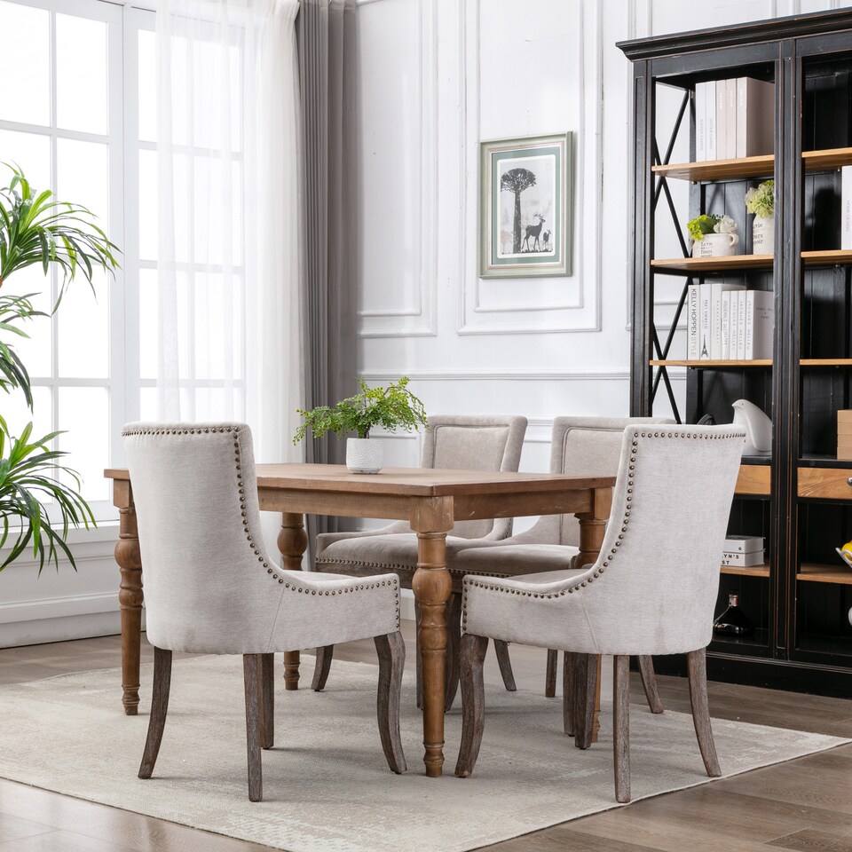 image 1 of Bewley Set of 4 Vintage Upholstered Dining Chairs with Wood Legs