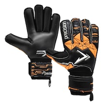 Precision Childrens/Kids Fusion X Roll Finger Protect Goalkeeper Gloves - Black/Fluorescent Orange/White - 7