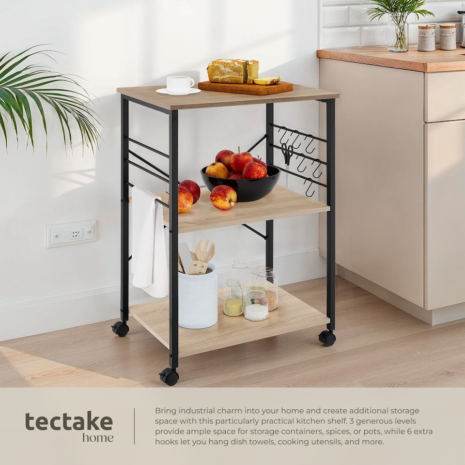 image 1 of Drinks Trolley Rugby - 3 shelves, 4 castors with parking brake | Brown | industrial wood light, oak Sonoma | 65,50 x 45,50 x 88,50 cm | 1