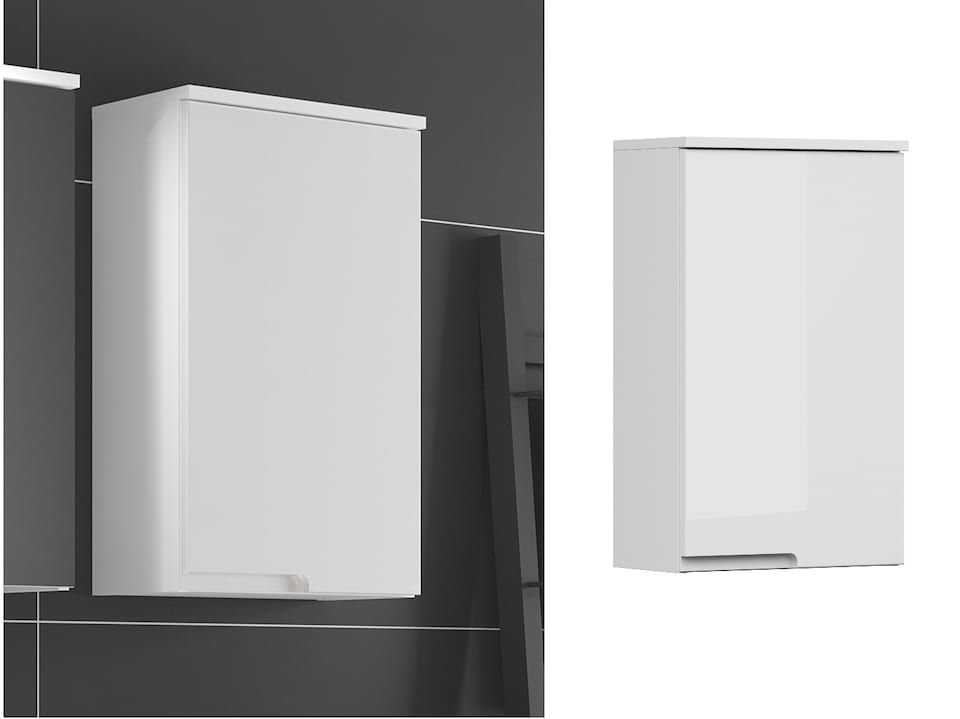 image 1 of Small Bathroom Cabinet Wall Mounted Storage Unit Slim Single Door Cupboard Handleless Narrow White Gloss Spice