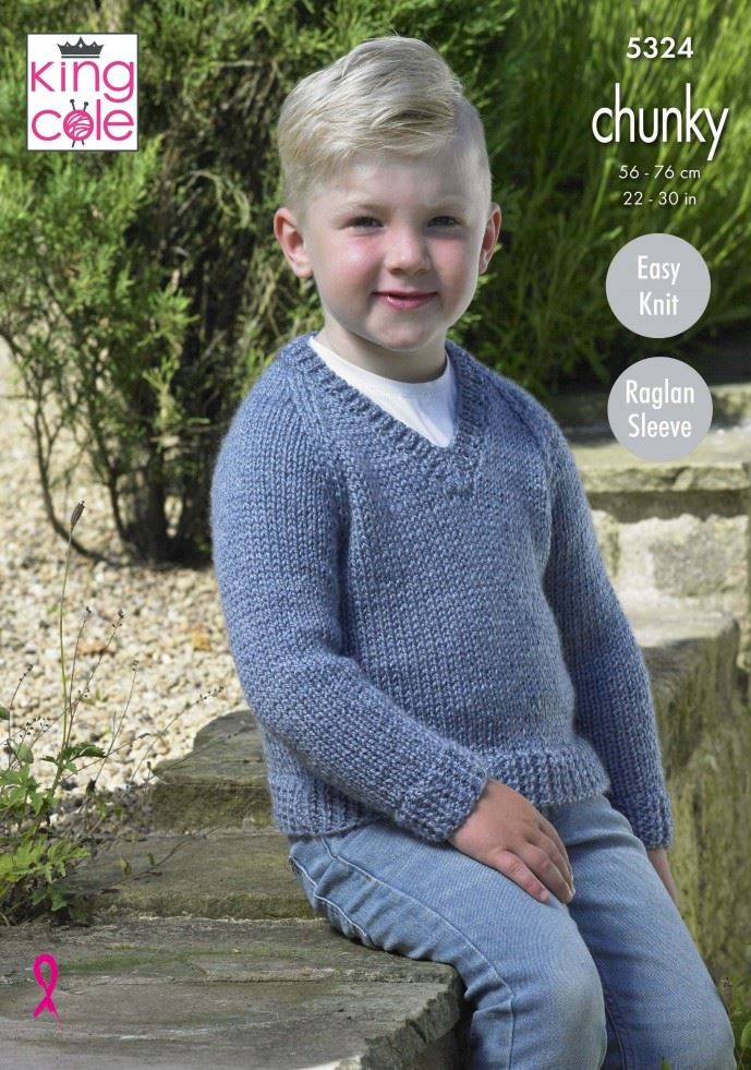 King Cole Big Value Chunky Knitting Pattern 5324, Sweaters for Kids - 22 - 30 Inches - Easy