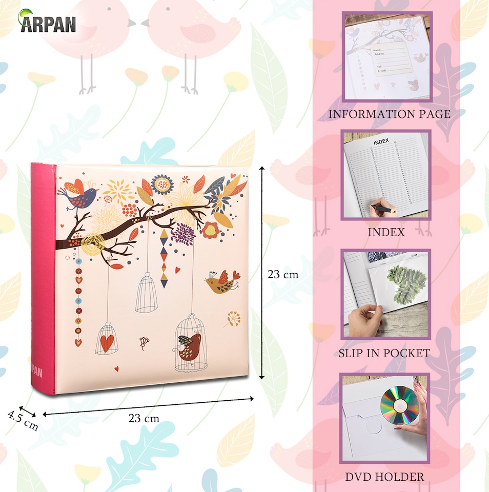 image 1 of ARPAN Large Slip In Memo Photo Album for 200 Photos 6x4" (10x15cm) – Picture Album with Memo Writing Space, Index Pages & CD/DVD Pocket – Memory Book for Family, Wedding & Travel Photos