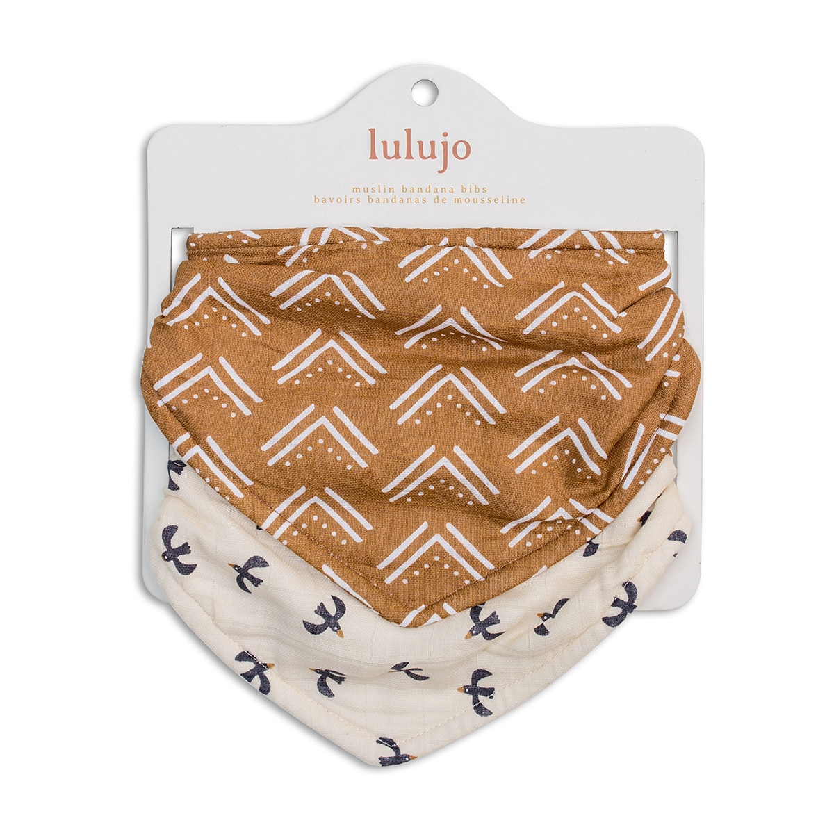 Lulujo 2-pack Bandana Bib - Mudcloth & Black Bird