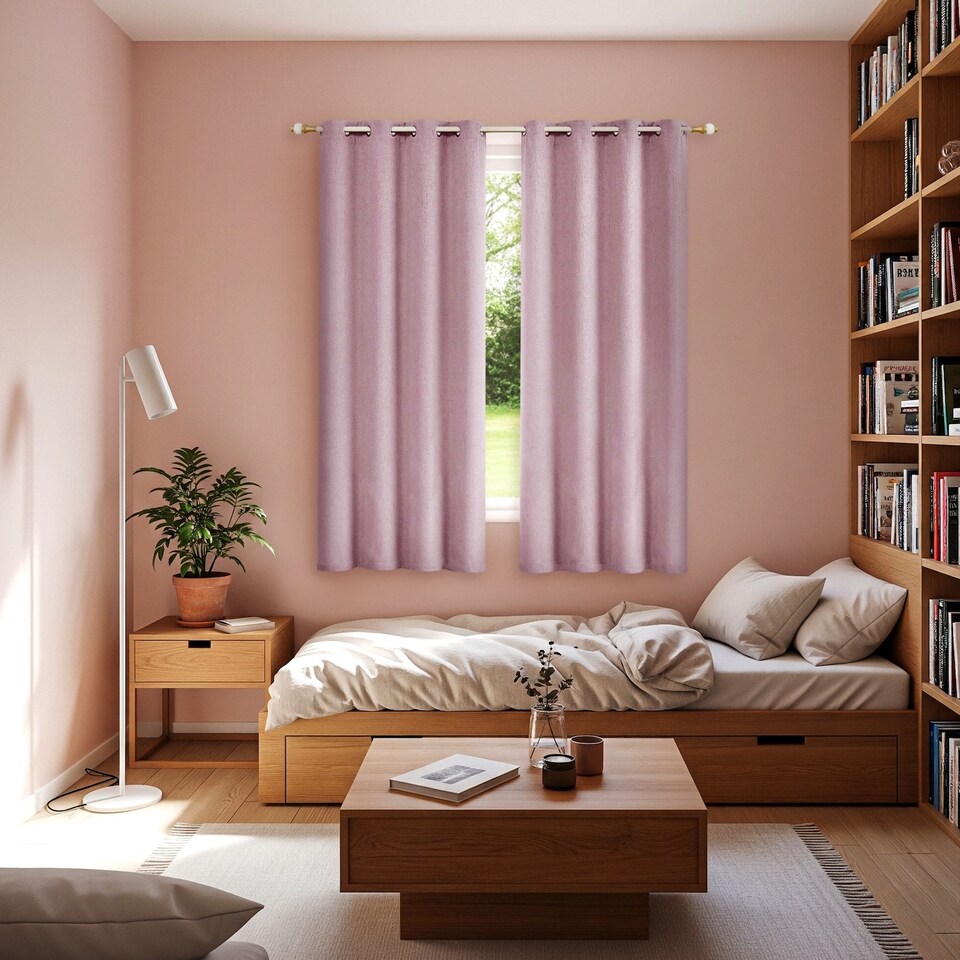 image 1 of Pink Lined Blackout Eyelet Curtains - 46 x 63 Inch Drop - 2 Panel | Pink | One Size