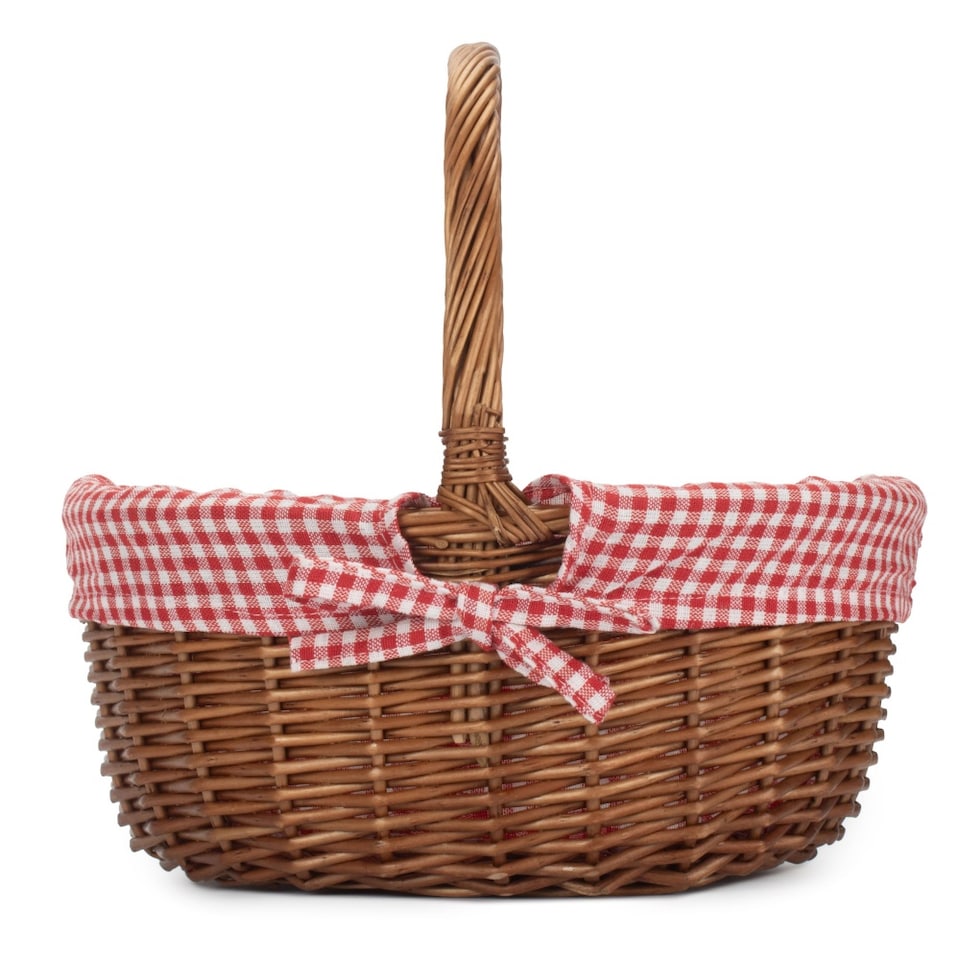 image 1 of Double Steamed Oval Wicker Shopping Basket Red Checked Lining | Red | Red Checked