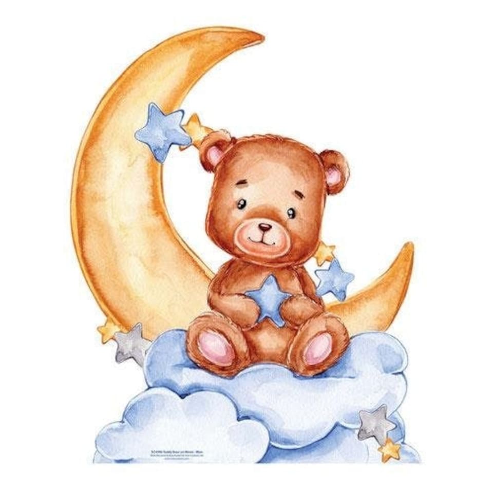 image 1 of Cute Baby Teddy Bear Moon Blue Star Mini Cardboard Cutout 92cm