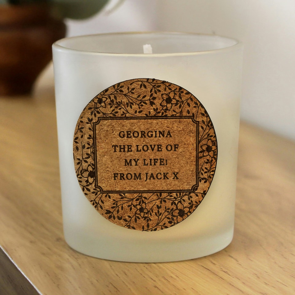 image 1 of Personalised Floral Cork Label Candle Jar Clear
