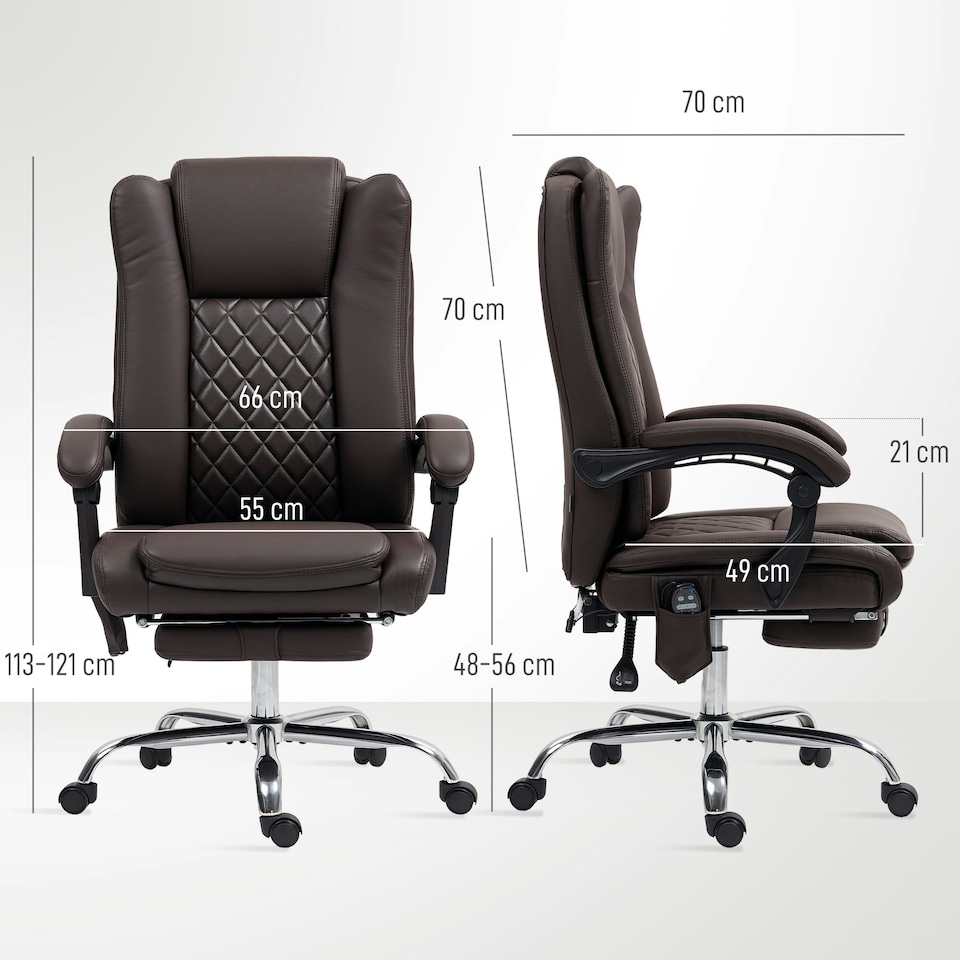image 1 of HOMCOM PU Leather Massage Office Chair, Reclining Desk Chair, Brown