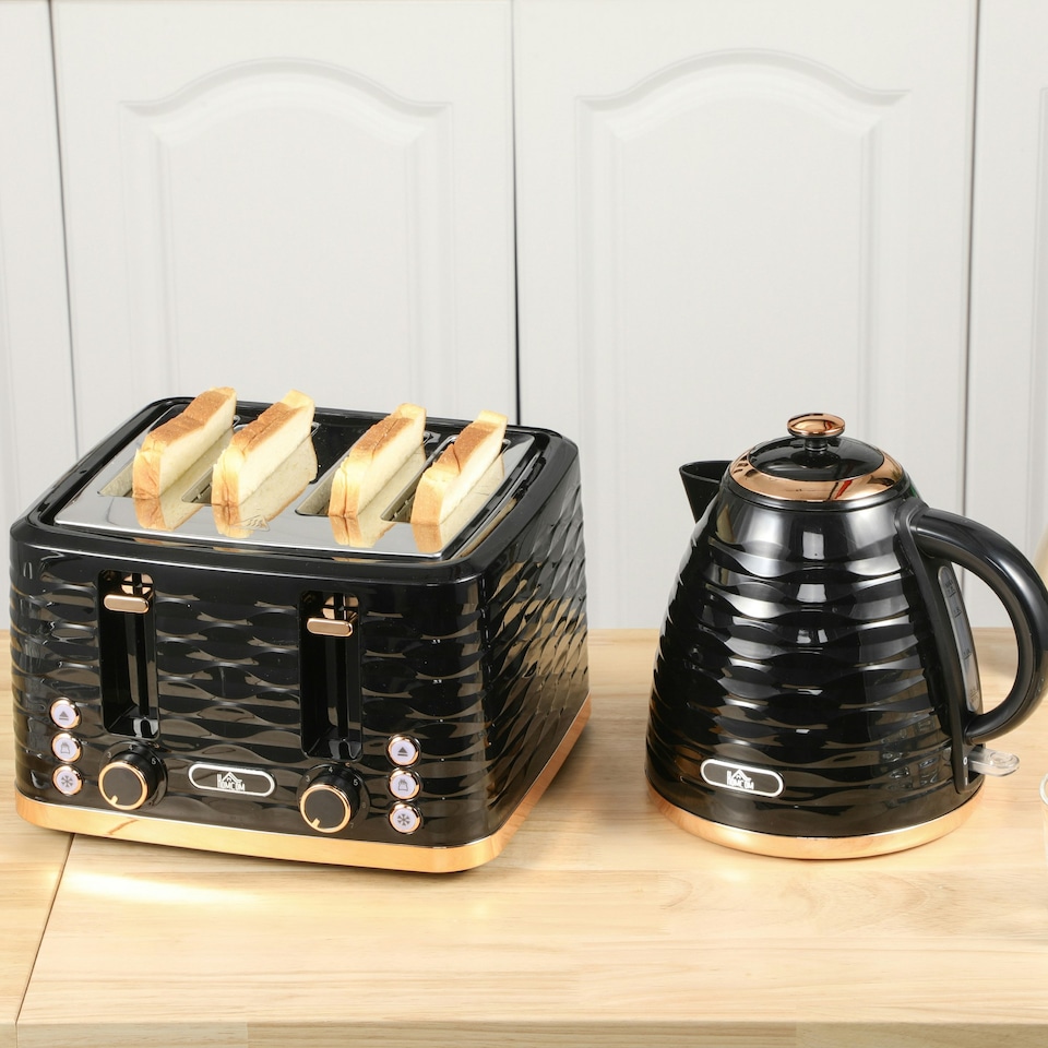image 1 of HOMCOM Kettle and Toaster Set 1.7L Rapid Boil Kettle & 4 Slice Toaster Black