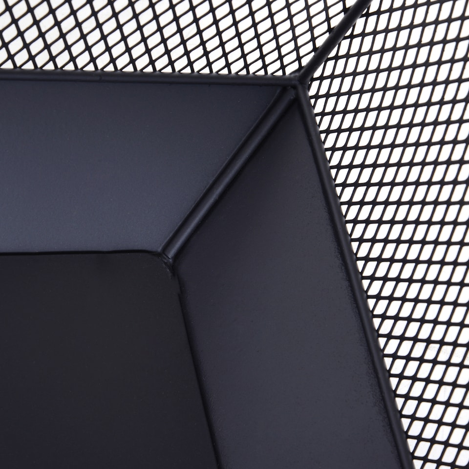 image 1 of Outsunny Metal Square Fire Pit Outdoor Mesh Firepit Brazier w Lid, Log Grate, Poker for Backyard, Camping, Bonfire, Wood Burning Stove, 44 x 44 x 40cm, Black