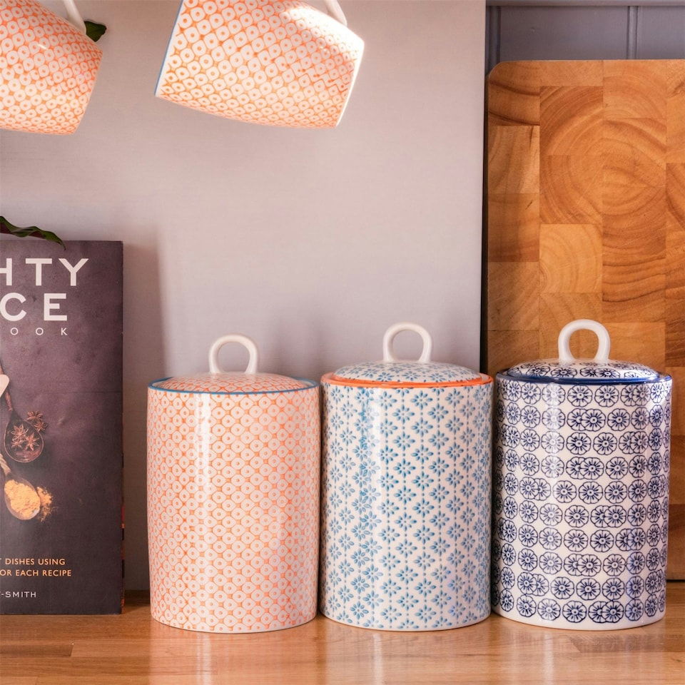 image 1 of Nicola Spring Hand-Printed Kitchen Canister - 1 Litre - Orange | Orange