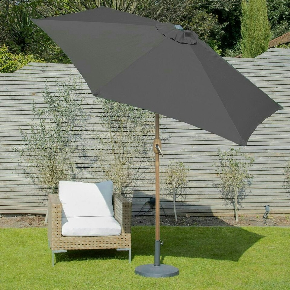 image 1 of GardenKraft 2.7M Parasol Crank & Tilt 6 Ribs With Wooden Effect - Charcoal Black