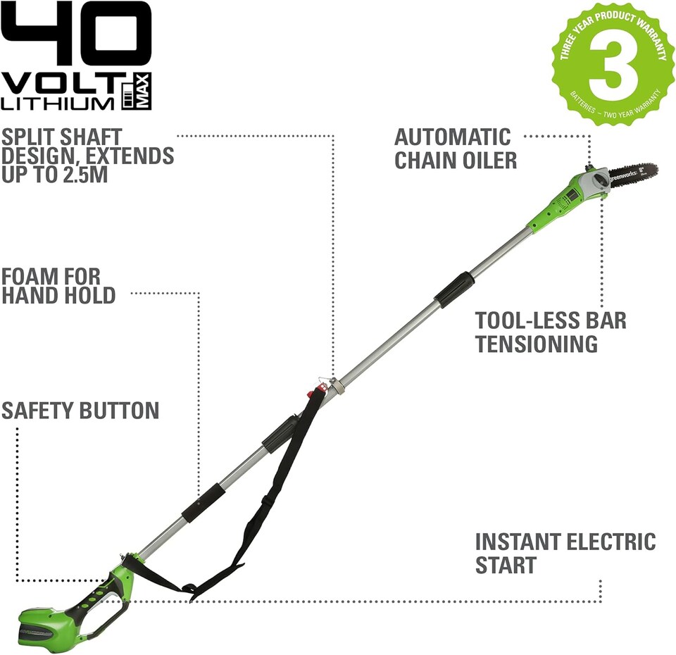 image 1 of Greenworks 40V 20cm Pole Bar including Battery and Charger Green
