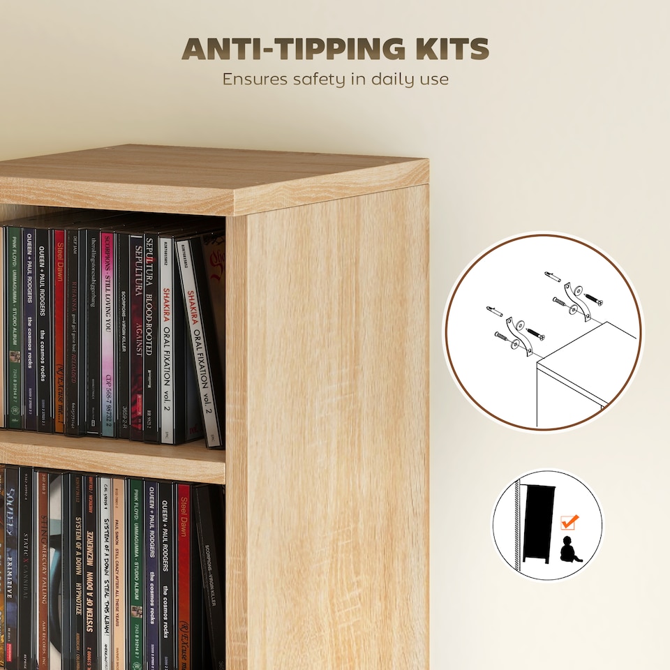 image 1 of HOMCOM Set of 2 CD Storage Units DVD Shelf with Adjustable Shelves, Oak