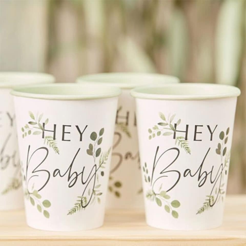 image 1 of Botanical Hey Baby Paper Cups 270ml - Pack of 8
