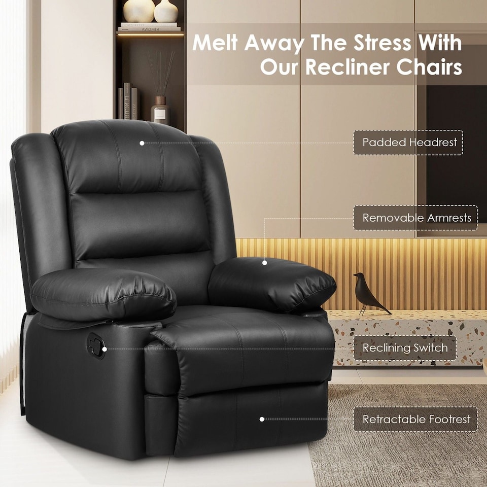 image 1 of Rattantree PU Leather Recliner Chair Manual Reclining Armchair