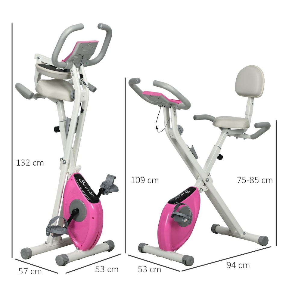 image 1 of HOMCOM Folding Exercise Bike, 8-Level Magnetic Resistance, Indoor Stationary Bike, Upright Fitness Bike with Backrest Tablet Holder, 5-Level Adjustable Seat Height - White